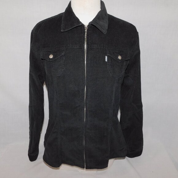 VTG 90s Womens L Levi's Silver Tab Black Corduroy Fitted jacket Full Zip - Picture 1 of 11